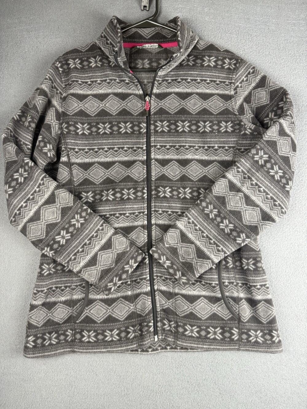 Woolrich Andes Fleece Aztec Winter Print Slate Gray Pockets Full Zip Large